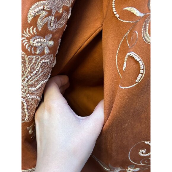 NWT Soft Surroundings Embroidered Faux Suede Kimono Jacket Orange M - Picture 7 of 8